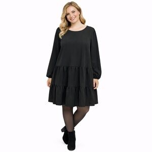 Molly‎ Bracken Womens Size Large Black Woven Ruffle Shift Mini Dress NWT